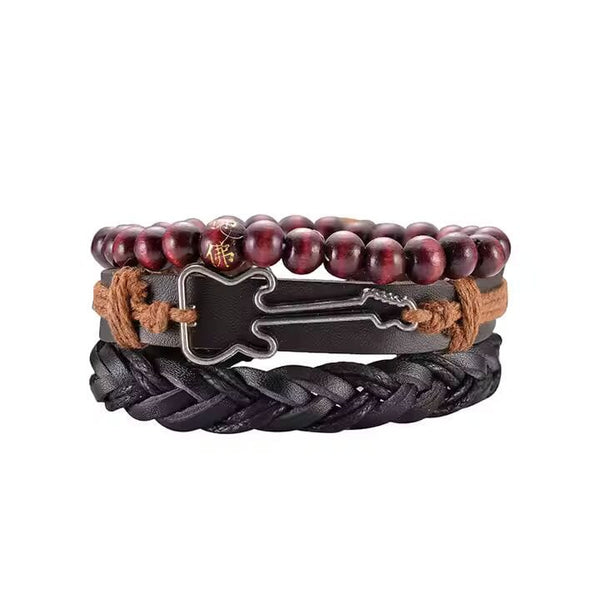 Set of 3 Genuine Braided Leather Adjustable Bracelets for Men & Boys – 8 Inch