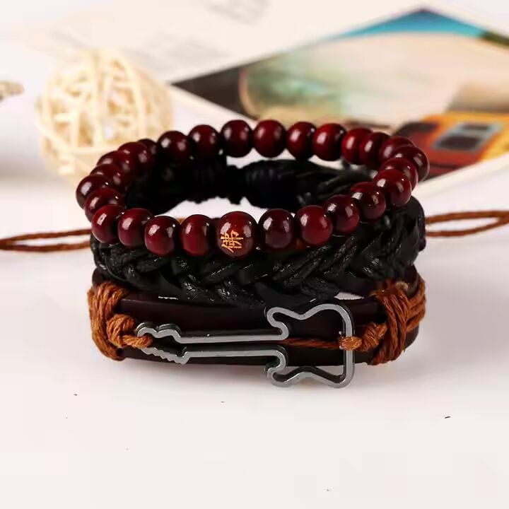 Set of 3 Genuine Braided Leather Adjustable Bracelets for Men & Boys – 8 Inch - THE MEN THING