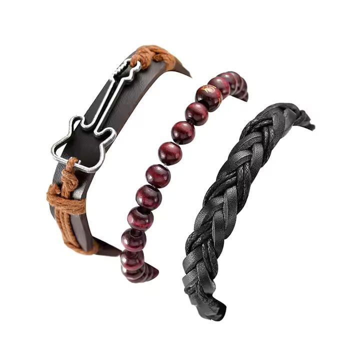Set of 3 Genuine Braided Leather Adjustable Bracelets for Men & Boys – 8 Inch - THE MEN THING