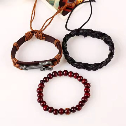 Set of 3 Genuine Braided Leather Adjustable Bracelets for Men & Boys – 8 Inch - THE MEN THING