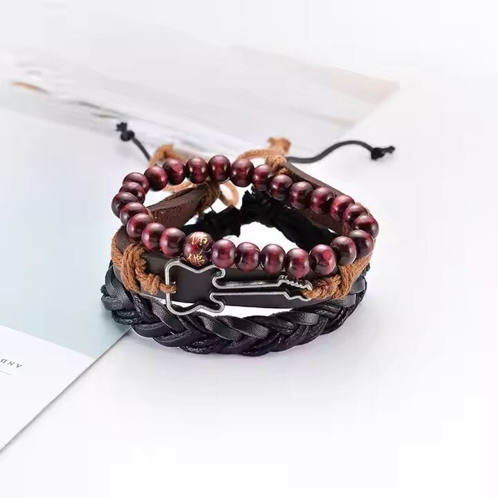 Set of 3 Genuine Braided Leather Adjustable Bracelets for Men & Boys – 8 Inch - THE MEN THING