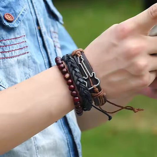 Set of 3 Genuine Braided Leather Adjustable Bracelets for Men & Boys – 8 Inch - THE MEN THING