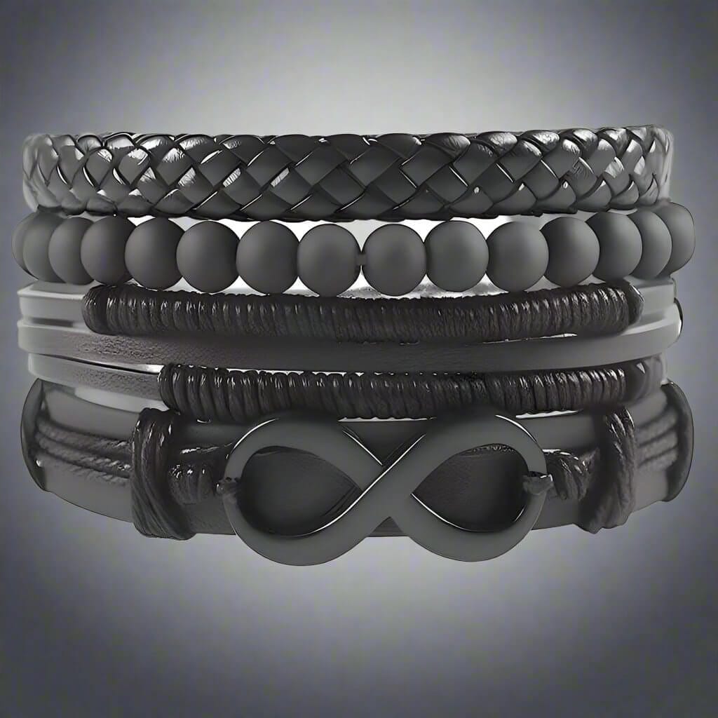 Set of 4 Genuine Braided Leather Adjustable Bracelets for Men & Boys – 8 Inch - THE MEN THING