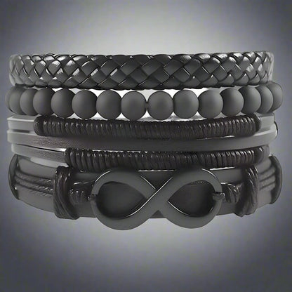 Set of 4 Genuine Braided Leather Adjustable Bracelets for Men & Boys – 8 Inch - THE MEN THING