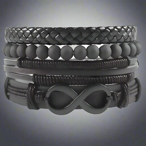 Set of 4 Genuine Braided Leather Adjustable Bracelets for Men & Boys – 8 Inch