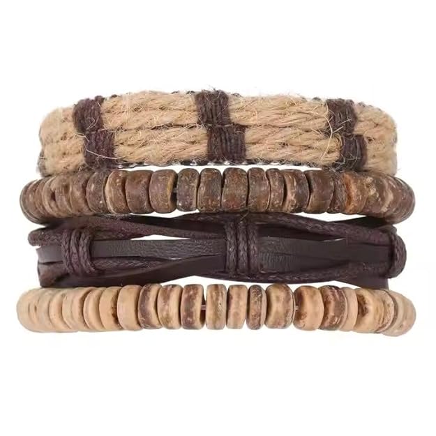 Set of 4 Genuine Braided Leather Adjustable Bracelets for Men & Boys – 8 Inch — Leather Bracelet for Men | THE MEN THING