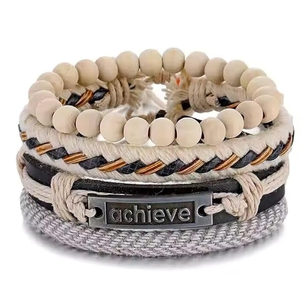 Set of 4 Genuine Braided Leather Adjustable Bracelets for Men & Boys – 8 Inch — Leather Bracelet for Men | THE MEN THING