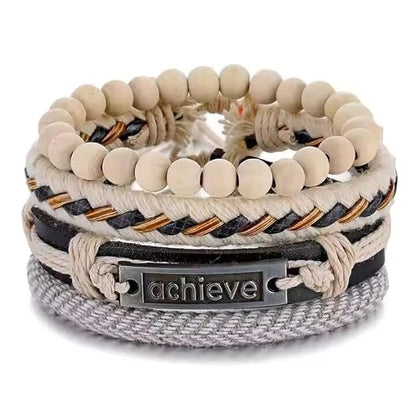 Set of 4 Genuine Braided Leather Adjustable Bracelets for Men & Boys – 8 Inch - THE MEN THING