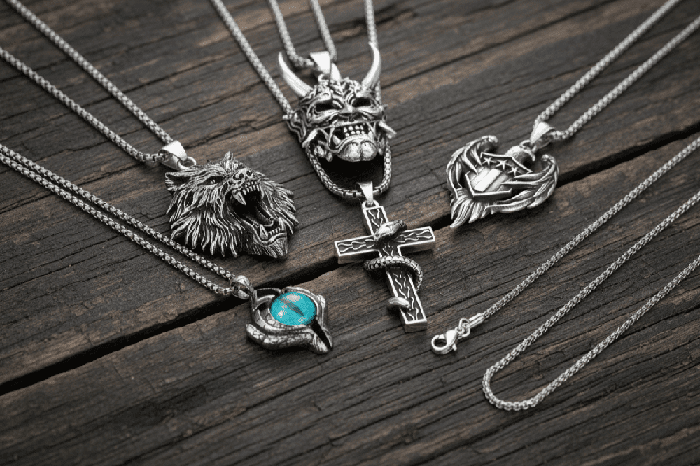 Signature Pendant Pack of 5 – Eagle, Snake, King, Blue Eye & Demon Mask with Stainless Steel 24-Inch Round Box Chain for Mens and Boys - THE MEN THING