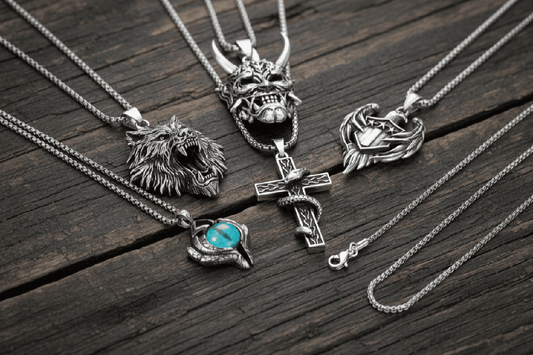 Signature Pendant Pack of 5 – Eagle, Snake, King, Blue Eye & Demon Mask with Stainless Steel 24-Inch Round Box Chain for Mens and Boys - THE MEN THING
