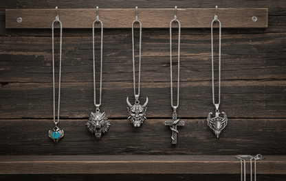 Signature Pendant Pack of 5 – Eagle, Snake, King, Blue Eye & Demon Mask with Stainless Steel 24-Inch Round Box Chain for Mens and Boys - THE MEN THING