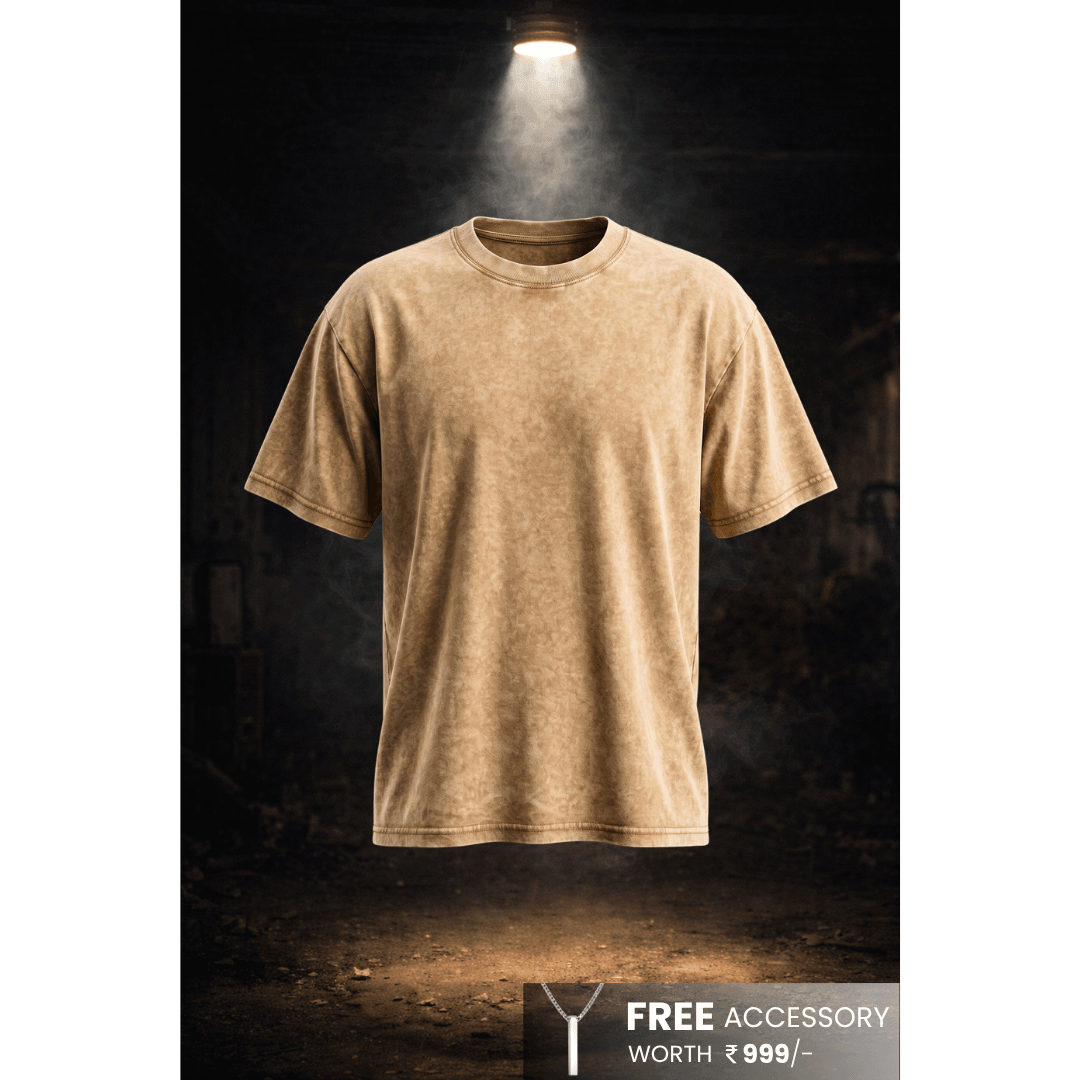 Smoke Acid Wash Oversized T-Shirt - Beige — T-Shirt for Men | THE MEN THING
