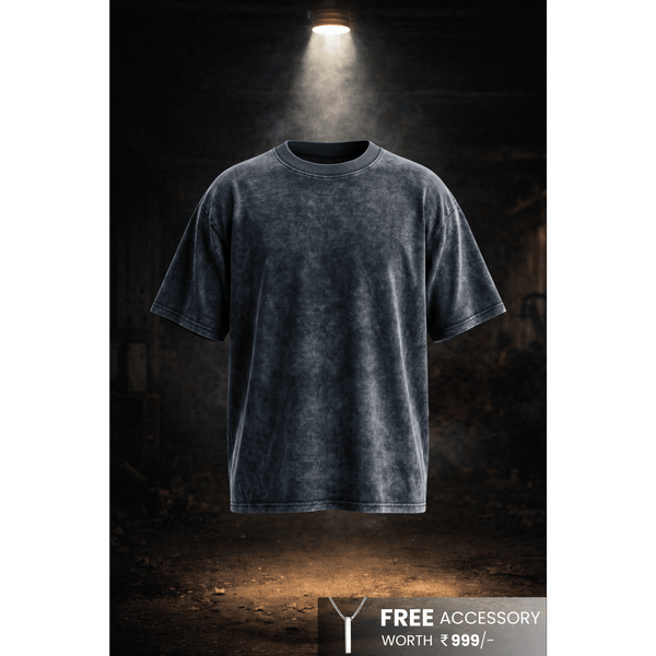 Smoke Acid Wash Oversized T-Shirt - Black