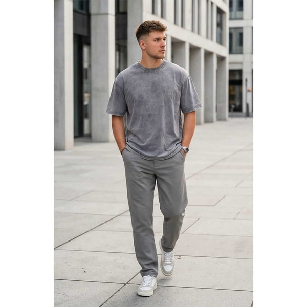 Smoke Acid Wash Oversized T-Shirt - Light Gray