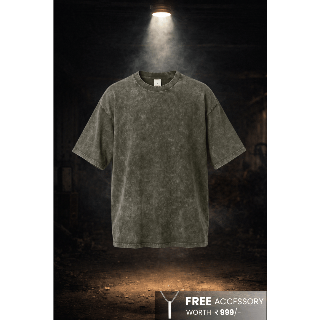 Smoke Acid Wash Oversized T-Shirt - Olive Green - THE MEN THING