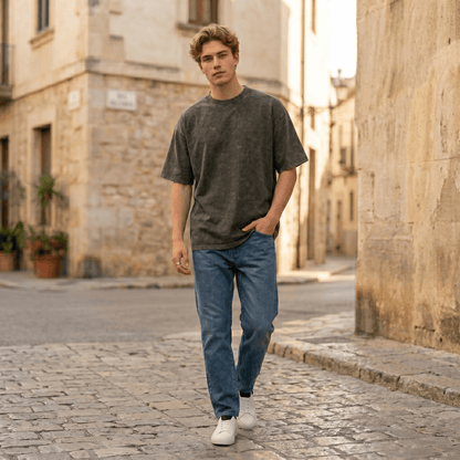 Smoke Acid Wash Oversized T-Shirt - Olive Green - THE MEN THING