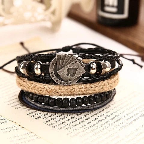 THE GAMBLER’S CUFF - 4 Pcs Genuine Braided Leather Bracelet Set for Men & Boys (8 inch) - THE MEN THING