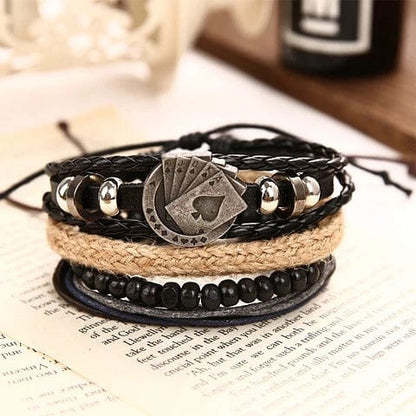 THE GAMBLER’S CUFF - 4 Pcs Genuine Braided Leather Bracelet Set for Men & Boys (8 inch) - THE MEN THING