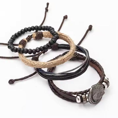 THE GAMBLER’S CUFF - 4 Pcs Genuine Braided Leather Bracelet Set for Men & Boys (8 inch) - THE MEN THING