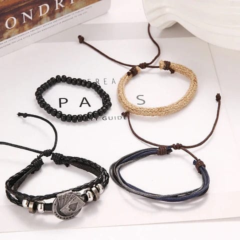 THE GAMBLER’S CUFF - 4 Pcs Genuine Braided Leather Bracelet Set for Men & Boys (8 inch) - THE MEN THING