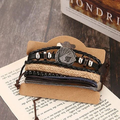 THE GAMBLER’S CUFF - 4 Pcs Genuine Braided Leather Bracelet Set for Men & Boys (8 inch) - THE MEN THING