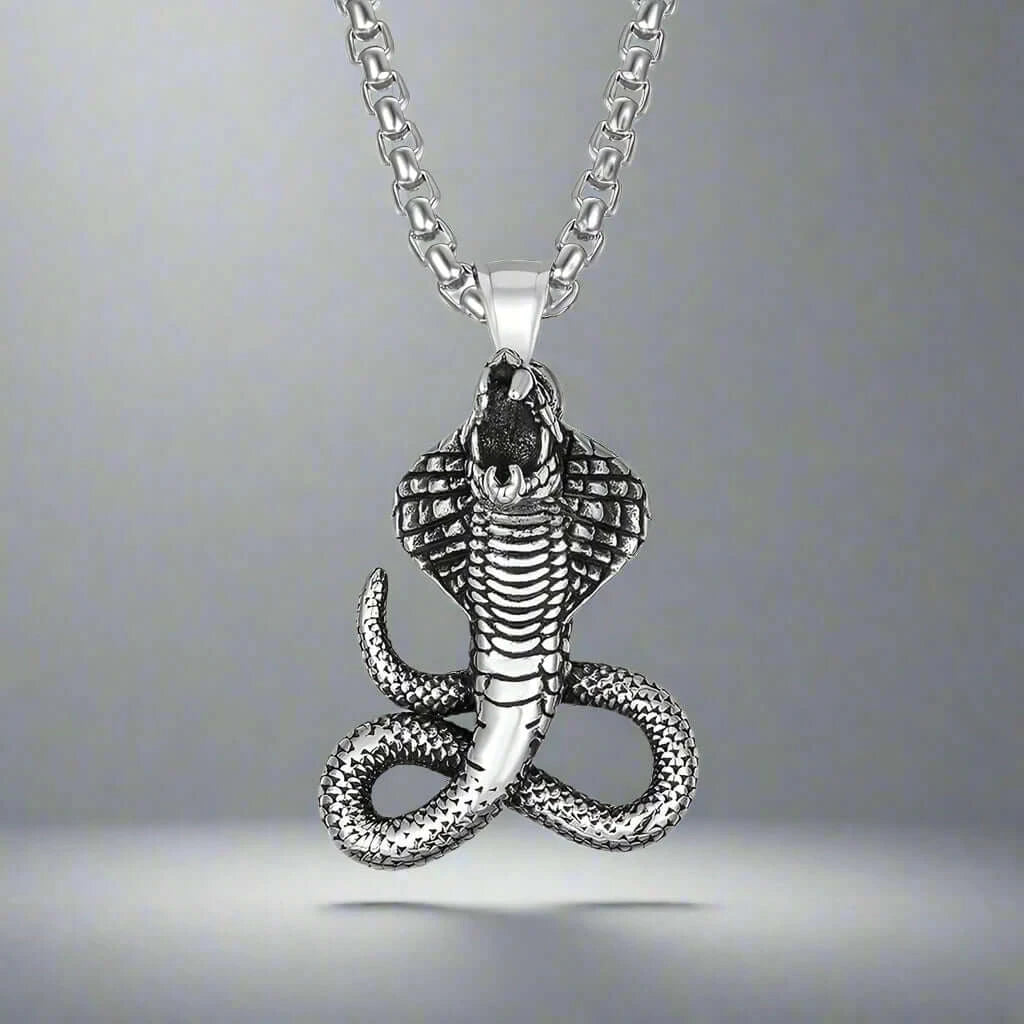 THE KING, THE COBRA - Alloy Snake Pendant with Pure Stainless Steel  24inch Round Box Chain, European trending Style  for Men & Boy - THE MEN THING