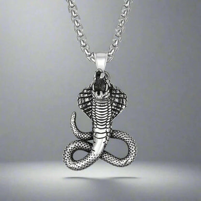 THE KING, THE COBRA - Alloy Snake Pendant with Pure Stainless Steel  24inch Round Box Chain, European trending Style  for Men & Boy - THE MEN THING