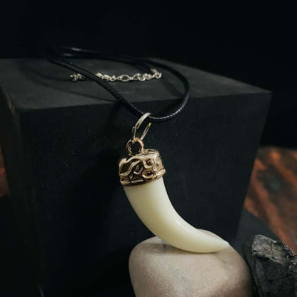 THE MEN THING Necklace for Men - Gold Ivory Dangle Pendant Necklace Black Lobster Claw Adjustable Necklace for Men and Boys. — Leather Necklace for Men | THE MEN THING
