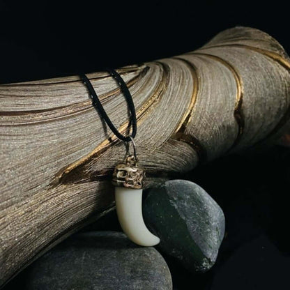 THE MEN THING Necklace for Men - Gold Ivory Dangle Pendant Necklace Black Lobster Claw Adjustable Necklace for Men and Boys. — Leather Necklace for Men | THE MEN THING