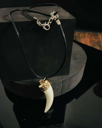 THE MEN THING Necklace for Men - Gold Ivory Dangle Pendant Necklace Black Lobster Claw Adjustable Necklace for Men and Boys. — Leather Necklace for Men | THE MEN THING