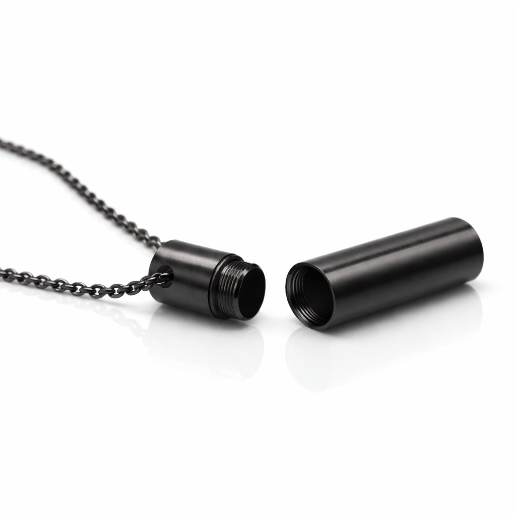 THE SECRET BOX - BLACK - 10mm Titanium Steel Pendant with 24inch Adjustable 4 mm Cable Chain for Men & Boys - THE MEN THING