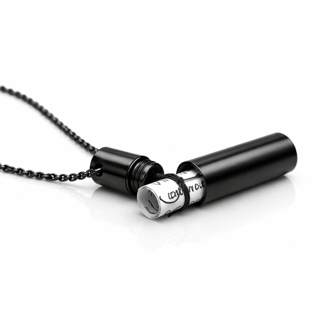 THE SECRET BOX - BLACK - 10mm Titanium Steel Pendant with 24inch Adjustable 4 mm Cable Chain for Men & Boys - THE MEN THING