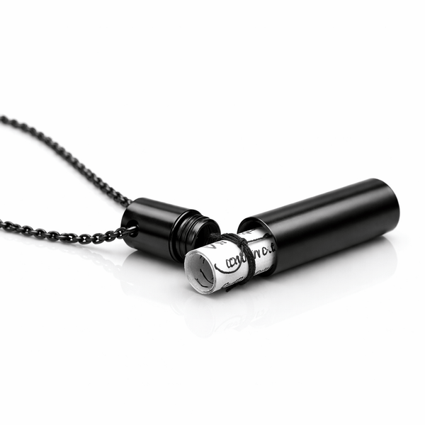 THE SECRET BOX - BLACK - 10mm Titanium Steel Pendant with 24inch Adjustable 4 mm Cable Chain for Men & Boys