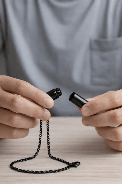THE SECRET BOX - BLACK - 10mm Titanium Steel Pendant with 24inch Adjustable 4 mm Cable Chain for Men & Boys - THE MEN THING