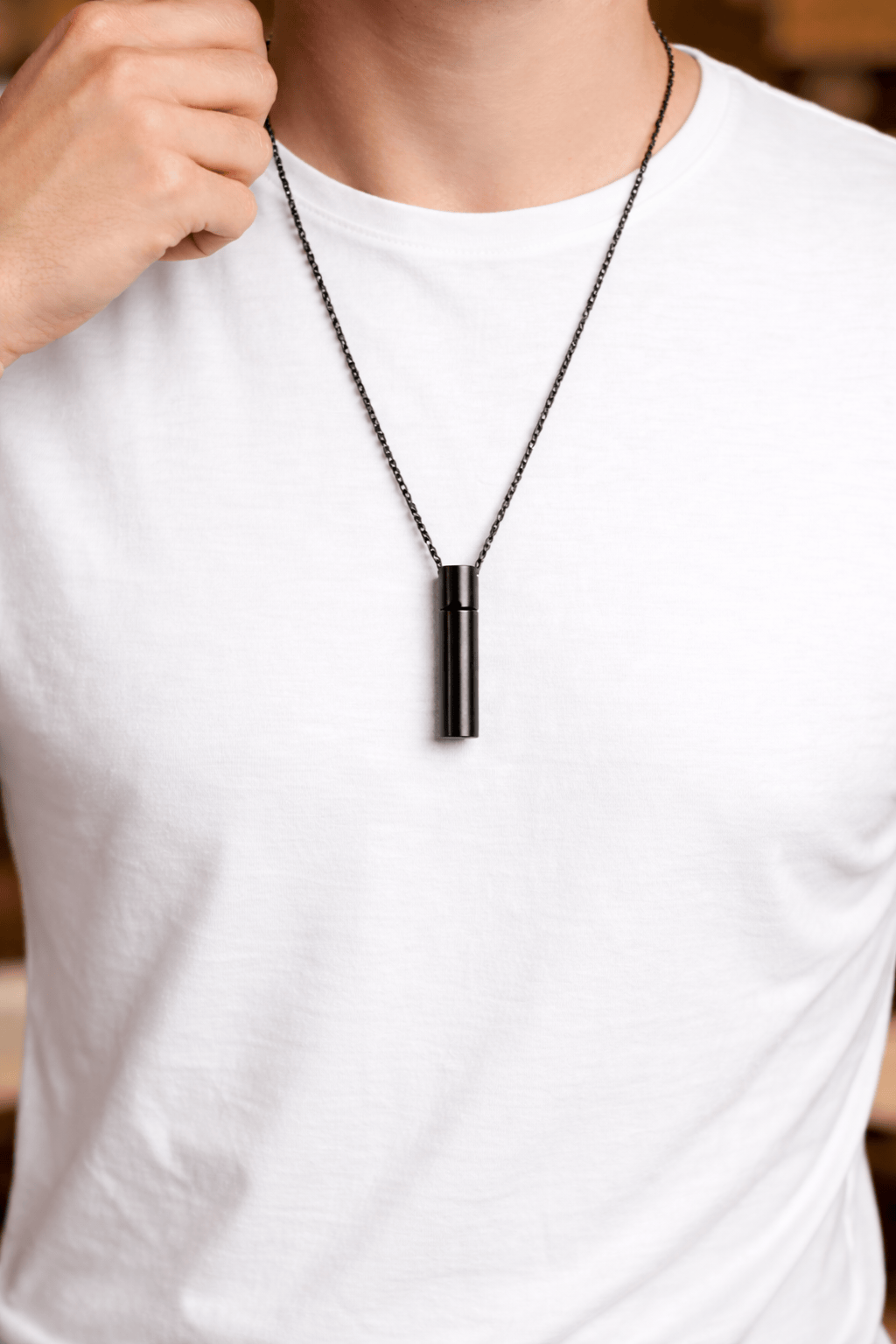 THE SECRET BOX - BLACK - 10mm Titanium Steel Pendant with 24inch Adjustable 4 mm Cable Chain for Men & Boys - THE MEN THING