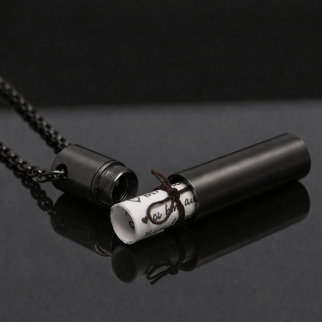 THE SECRET BOX - BLACK - 10mm Titanium Steel Pendant with 24inch Adjustable 4 mm Cable Chain for Men & Boys - THE MEN THING