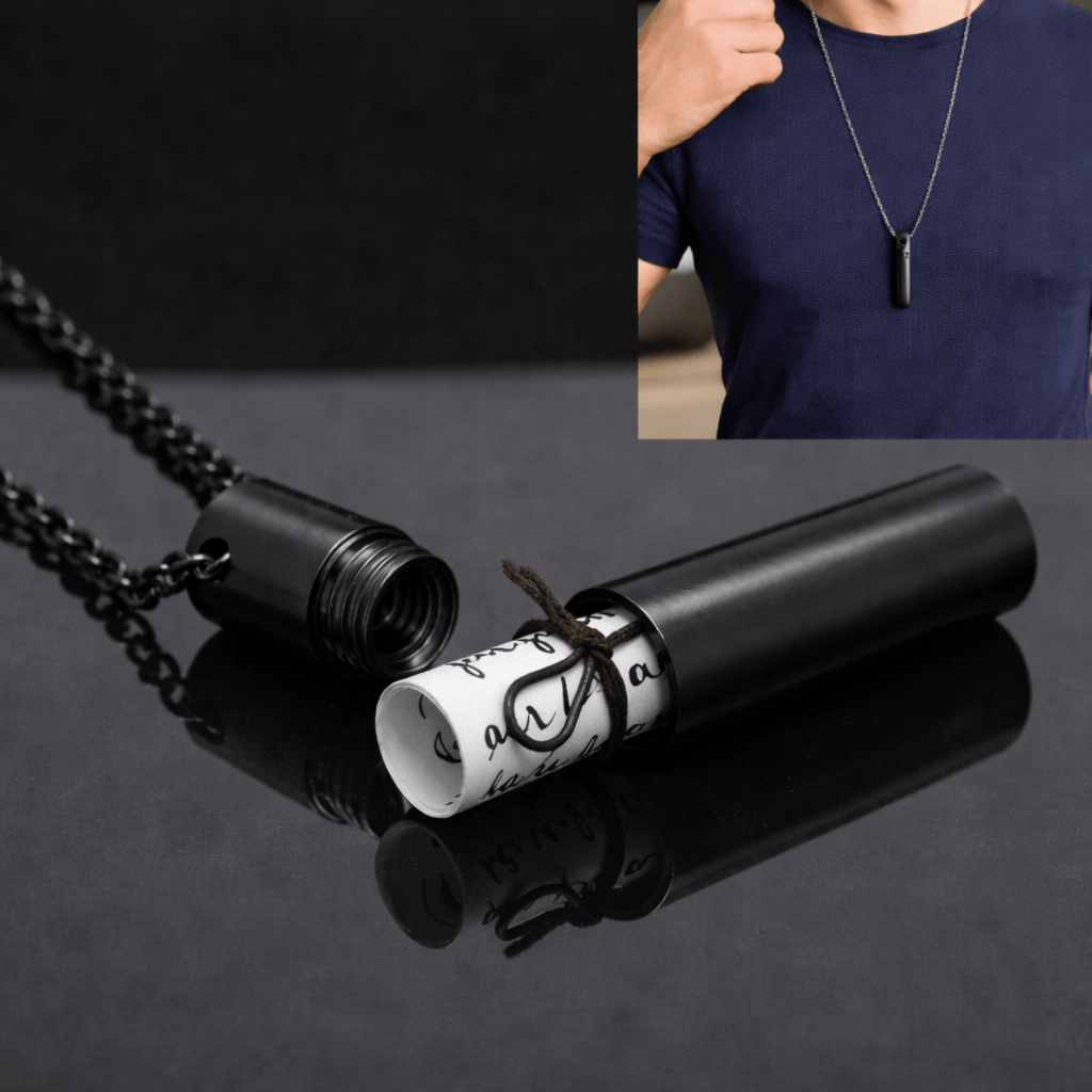 THE SECRET BOX - BLACK - 10mm Titanium Steel Pendant with 24inch Adjustable 4 mm Cable Chain for Men & Boys - THE MEN THING