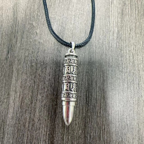THE SECRET BOX BULLET - 11mm Pure Titanium Steel Pendant with 24 to 26inch Adjustable Leather Rope Necklace for Men & Boys