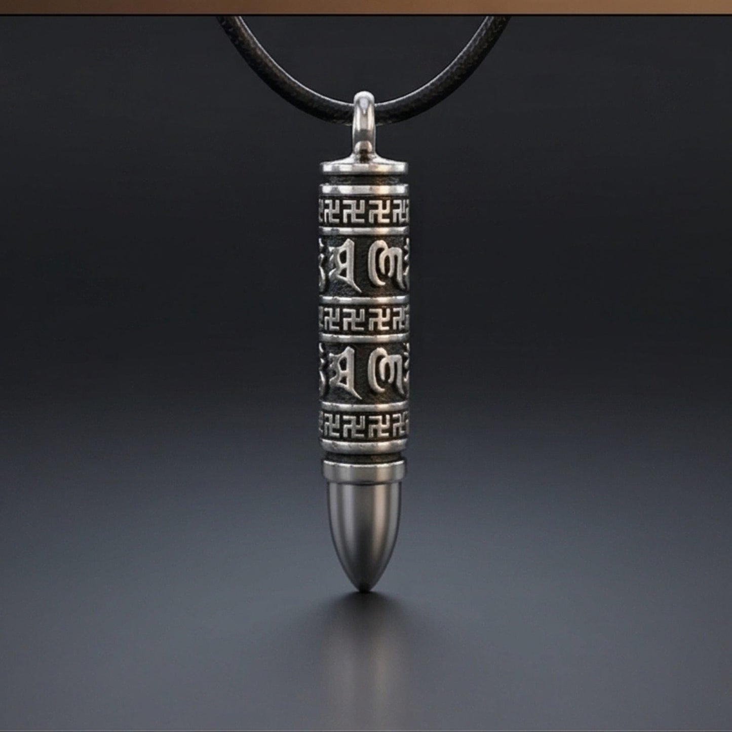 THE SECRET BOX BULLET - 11mm Pure Titanium Steel Pendant with 24 to 26inch Adjustable Leather Rope Necklace for Men & Boys - THE MEN THING
