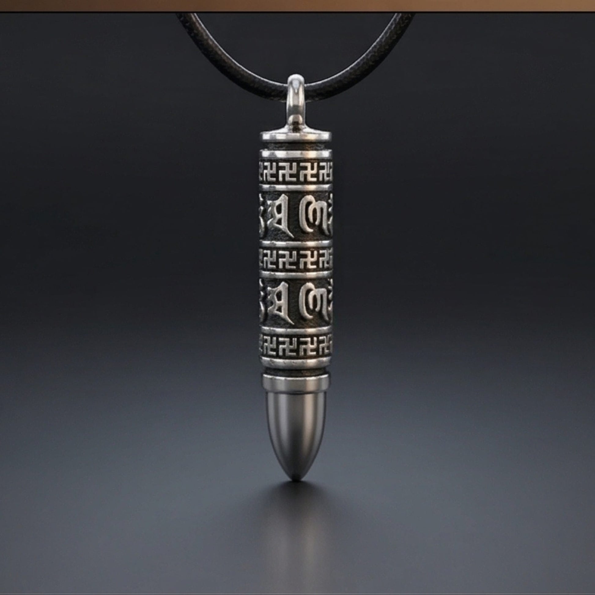 THE SECRET BOX BULLET - 11mm Pure Titanium Steel Pendant with 24 to 26inch Adjustable Leather Rope Necklace for Men & Boys - THE MEN THING