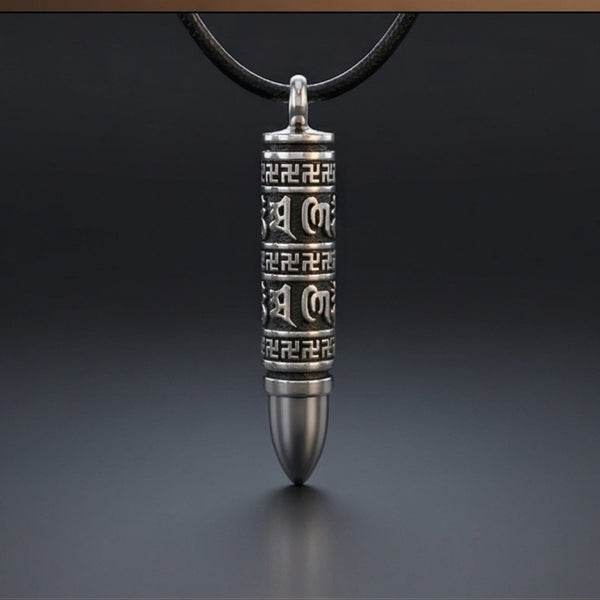 THE SECRET BOX BULLET - 11mm Pure Titanium Steel Pendant with 24 to 26inch Adjustable Leather Rope Necklace for Men & Boys