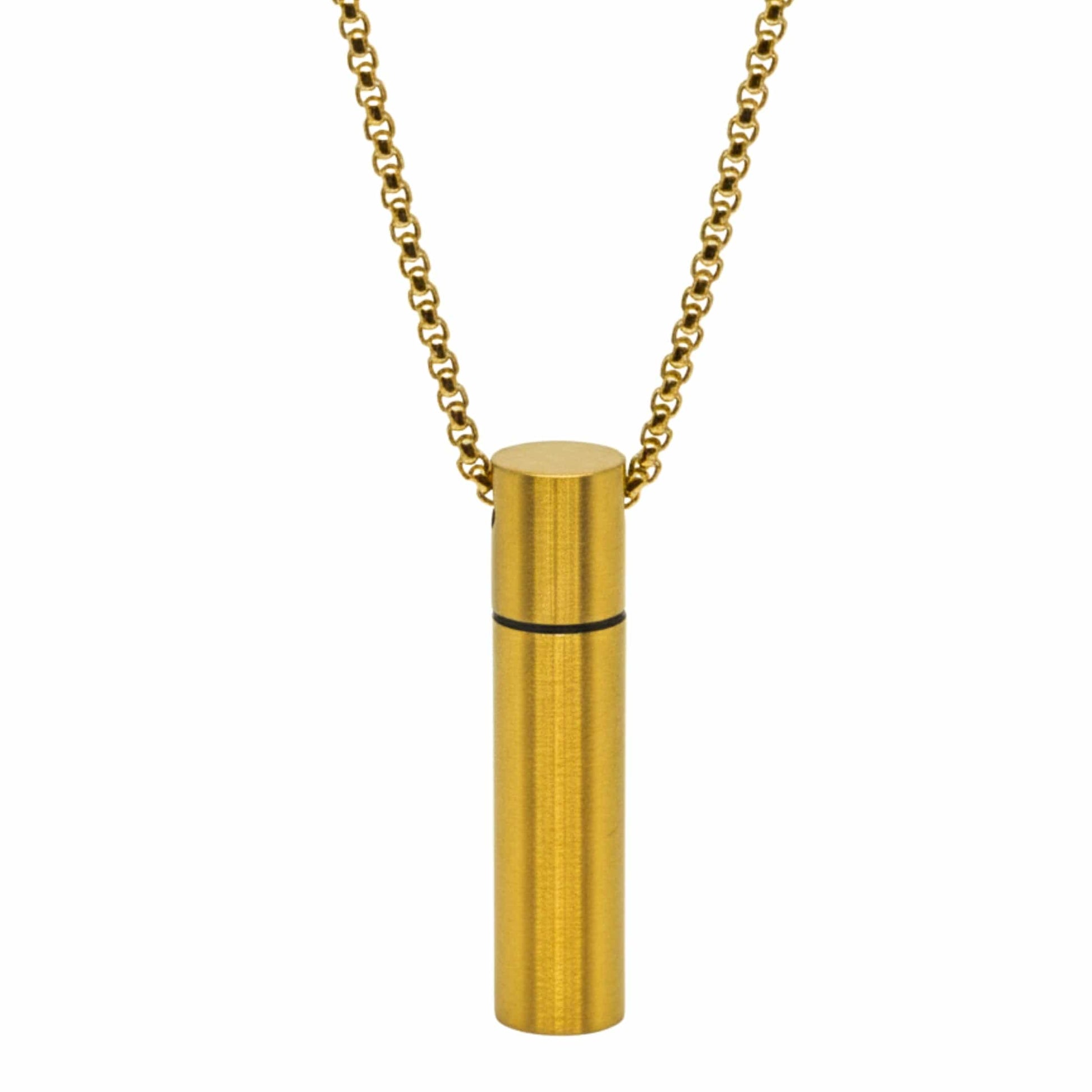 THE SECRET BOX - GOLD - 10mm Titanium Steel Pendant with 24inch Round Box 4 mm Adjustable Cable Chain for Men & Boys - THE MEN THING