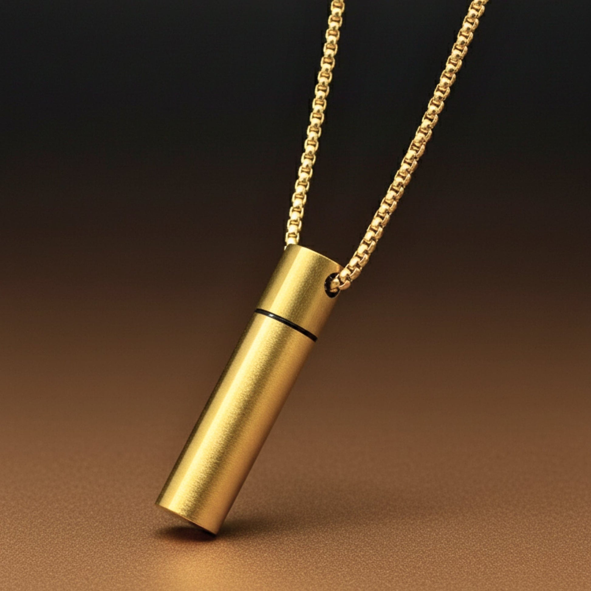 THE SECRET BOX - GOLD - 10mm Titanium Steel Pendant with 24inch Round Box 4 mm Adjustable Cable Chain for Men & Boys - THE MEN THING