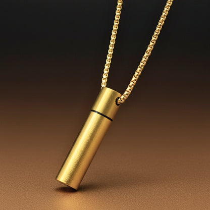 THE SECRET BOX - GOLD - 10mm Titanium Steel Pendant with 24inch Round Box 4 mm Adjustable Cable Chain for Men & Boys - THE MEN THING