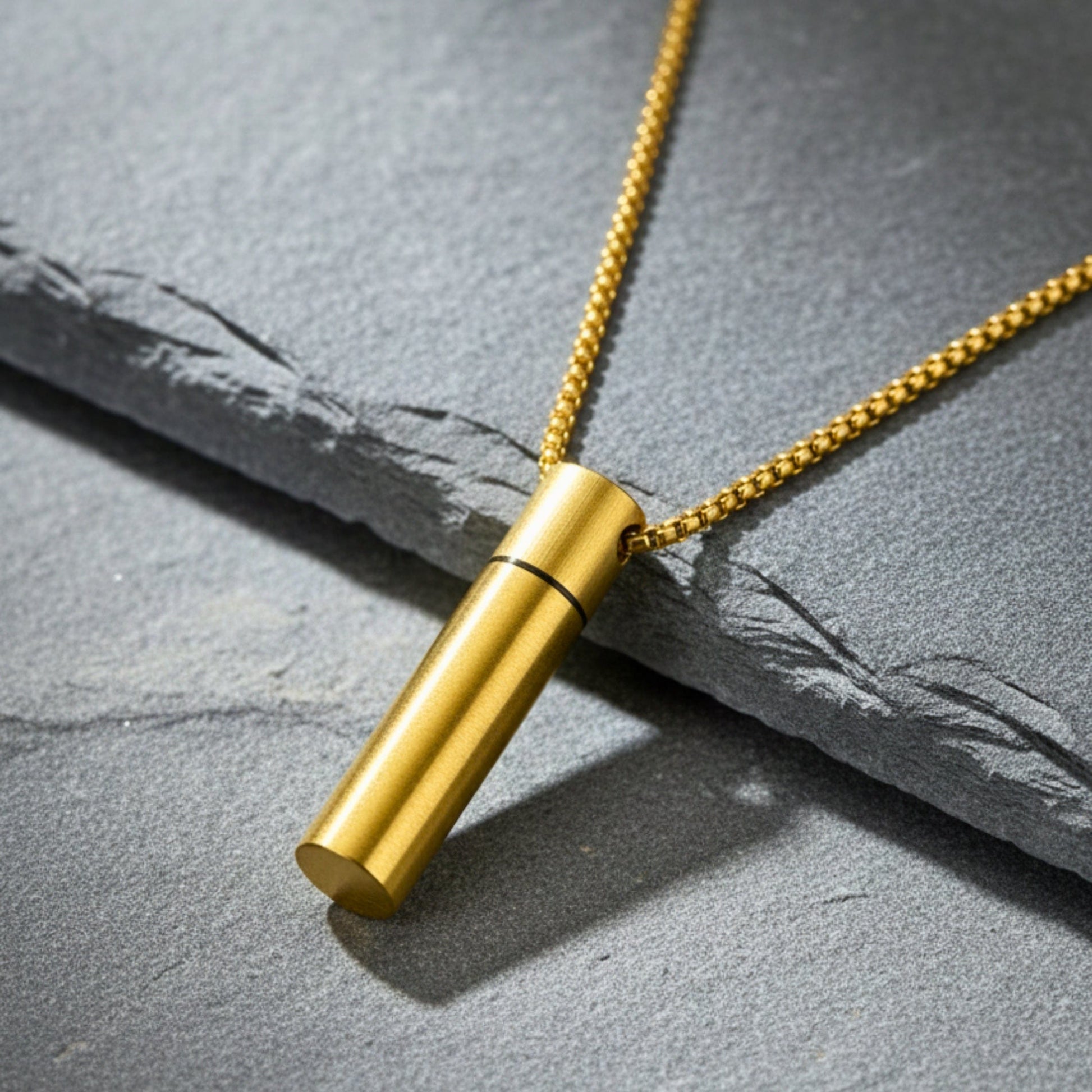 THE SECRET BOX - GOLD - 10mm Titanium Steel Pendant with 24inch Round Box 4 mm Adjustable Cable Chain for Men & Boys - THE MEN THING