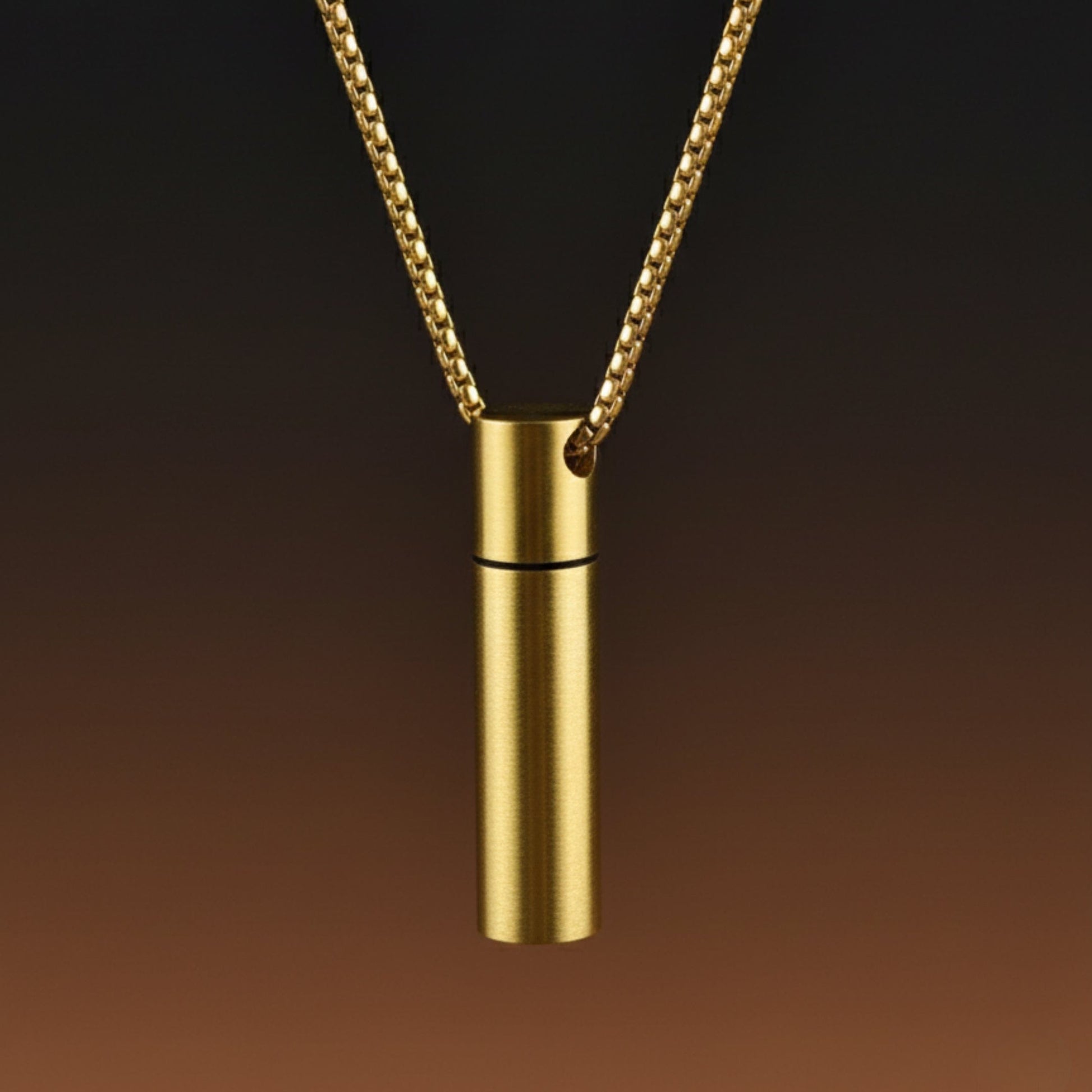THE SECRET BOX - GOLD - 10mm Titanium Steel Pendant with 24inch Round Box 4 mm Adjustable Cable Chain for Men & Boys - THE MEN THING