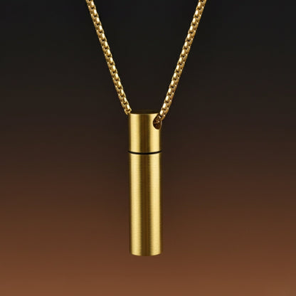 THE SECRET BOX - GOLD - 10mm Titanium Steel Pendant with 24inch Round Box 4 mm Adjustable Cable Chain for Men & Boys - THE MEN THING