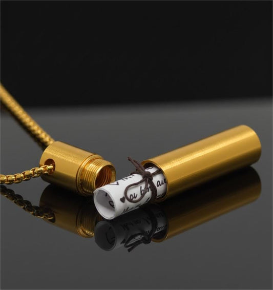 THE SECRET BOX - GOLD - 10mm Titanium Steel Pendant with 24inch Round Box 4 mm Adjustable Cable Chain for Men & Boys - THE MEN THING