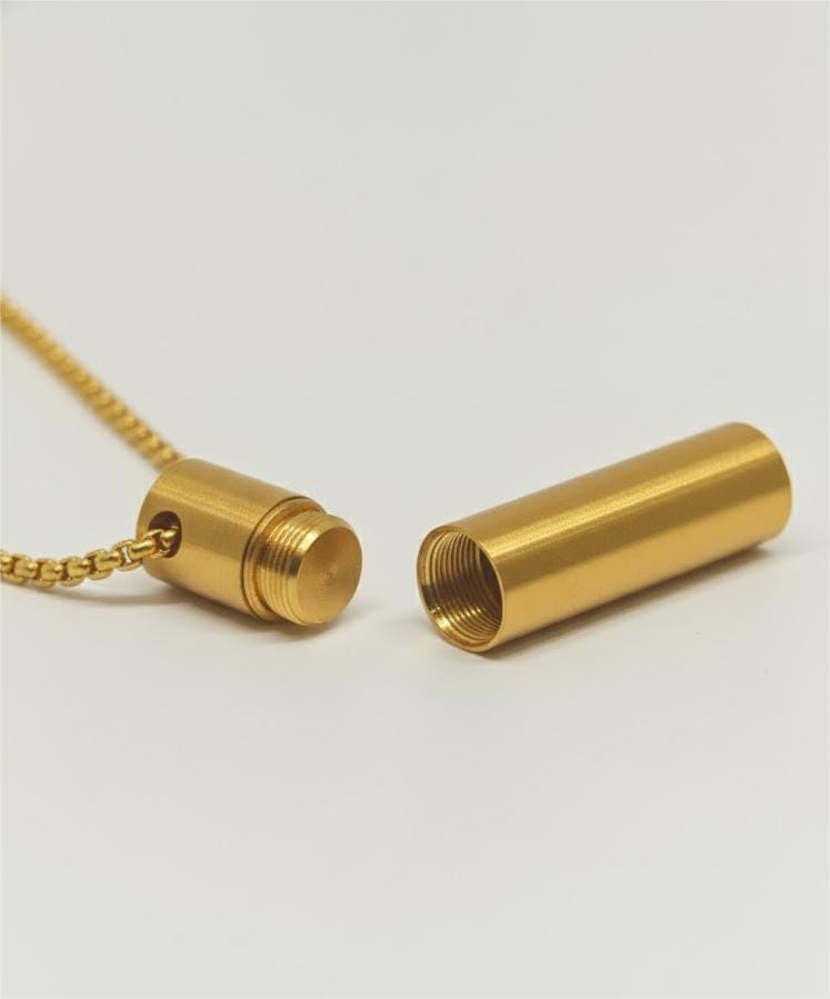THE SECRET BOX - GOLD - 10mm Titanium Steel Pendant with 24inch Round Box 4 mm Adjustable Cable Chain for Men & Boys - THE MEN THING