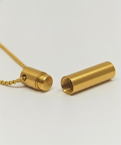 THE SECRET BOX - GOLD - 10mm Titanium Steel Pendant with 24inch Round Box 4 mm Adjustable Cable Chain for Men & Boys - THE MEN THING